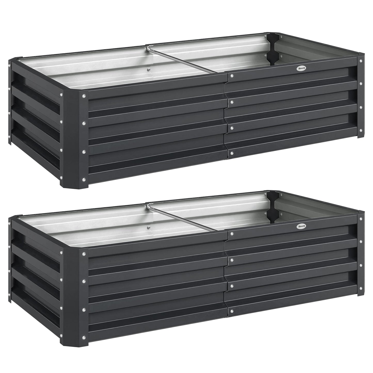 Photo of Outsunny Set of 2 Raised Beds for Garden, Galvanised Outdoor Planters for Herbs Vegetables, Use for Patio Balcony, Grey in Grey colour on a white background