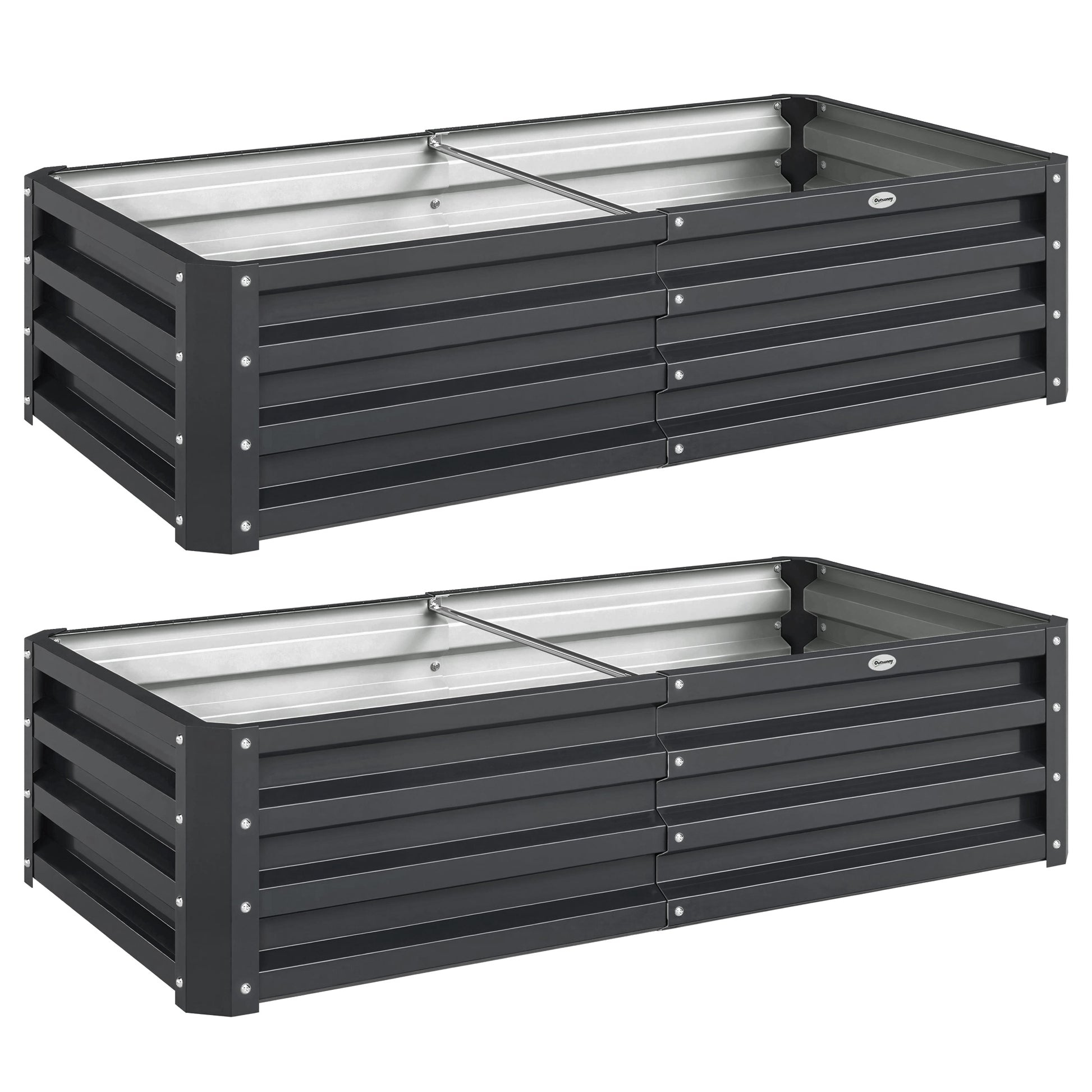Photo of Outsunny Set of 2 Raised Beds for Garden, Galvanised Outdoor Planters for Herbs Vegetables, Use for Patio Balcony, Grey in Grey colour on a white background