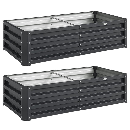 Photo of Outsunny Set of 2 Raised Beds for Garden, Galvanised Outdoor Planters for Herbs Vegetables, Use for Patio Balcony, Grey in Grey colour on a white background