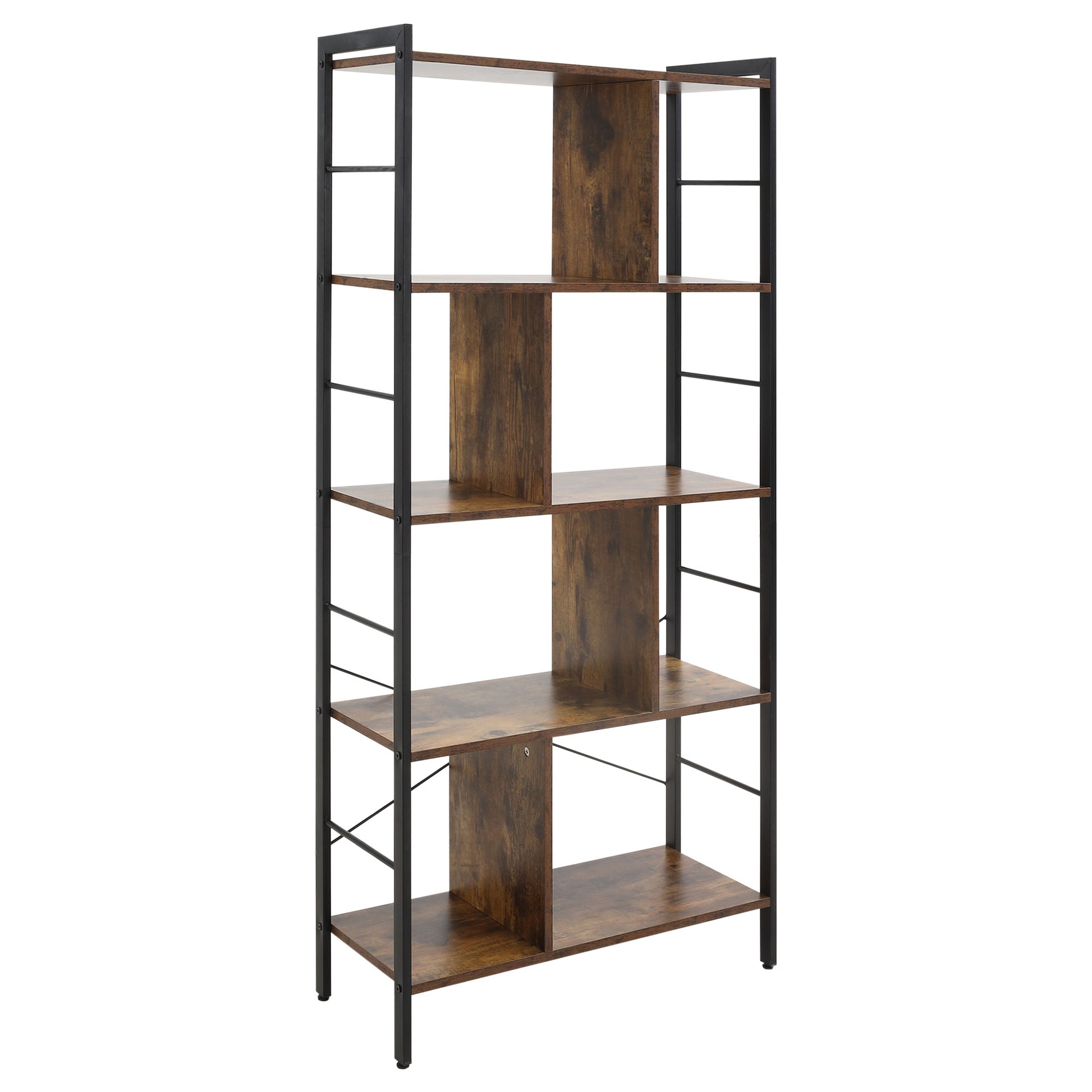 Photo of HOMCOM Industrial Storage Unit, 5 Tiers Bookcase with Open Compartments for Office Living Room, Bedroom, Rustic Brown and Black in Black colour on a white background