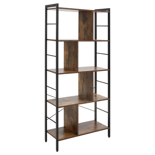 Photo of HOMCOM Industrial Storage Unit, 5 Tiers Bookcase with Open Compartments for Office Living Room, Bedroom, Rustic Brown and Black in Black colour on a white background