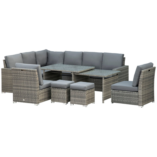 Photo of Outsunny Seven-Piece Rattan Garden Sofa Set, with Expanding Table - Grey in Grey colour on a white background