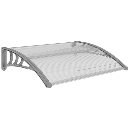 Photo of Outsunny Front Door Canopy Outdoor Awning Aluminium Rigid Plastic Polycarbonate Rain Shelter UV Water Rain Resistant 100 x 75cm Clear in Clear colour on a white background
