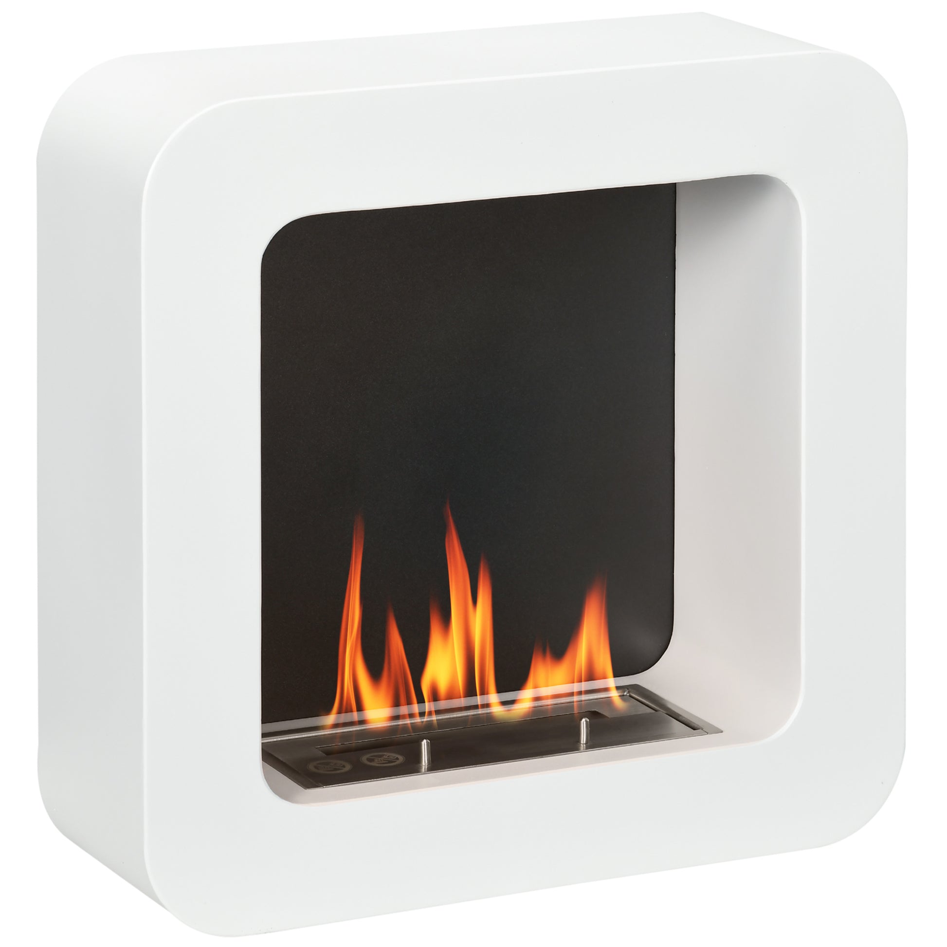 Photo of HOMCOM Wall Mounted Ethanol Fireplace, Bioethanol Heater Stove Fire with 1L Tank, 2.5 Hour Burning Time, 48 x 48 cm, White in White colour on a white background
