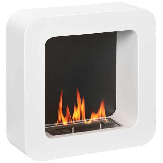 Photo of HOMCOM Wall Mounted Ethanol Fireplace, Bioethanol Heater Stove Fire with 1L Tank, 2.5 Hour Burning Time, 48 x 48 cm, White in White colour on a white background