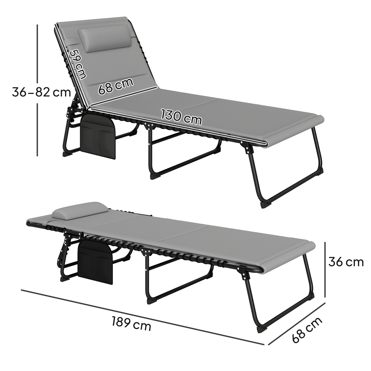 Outsunny Set of Two Reclining Sun Loungers - Light Grey