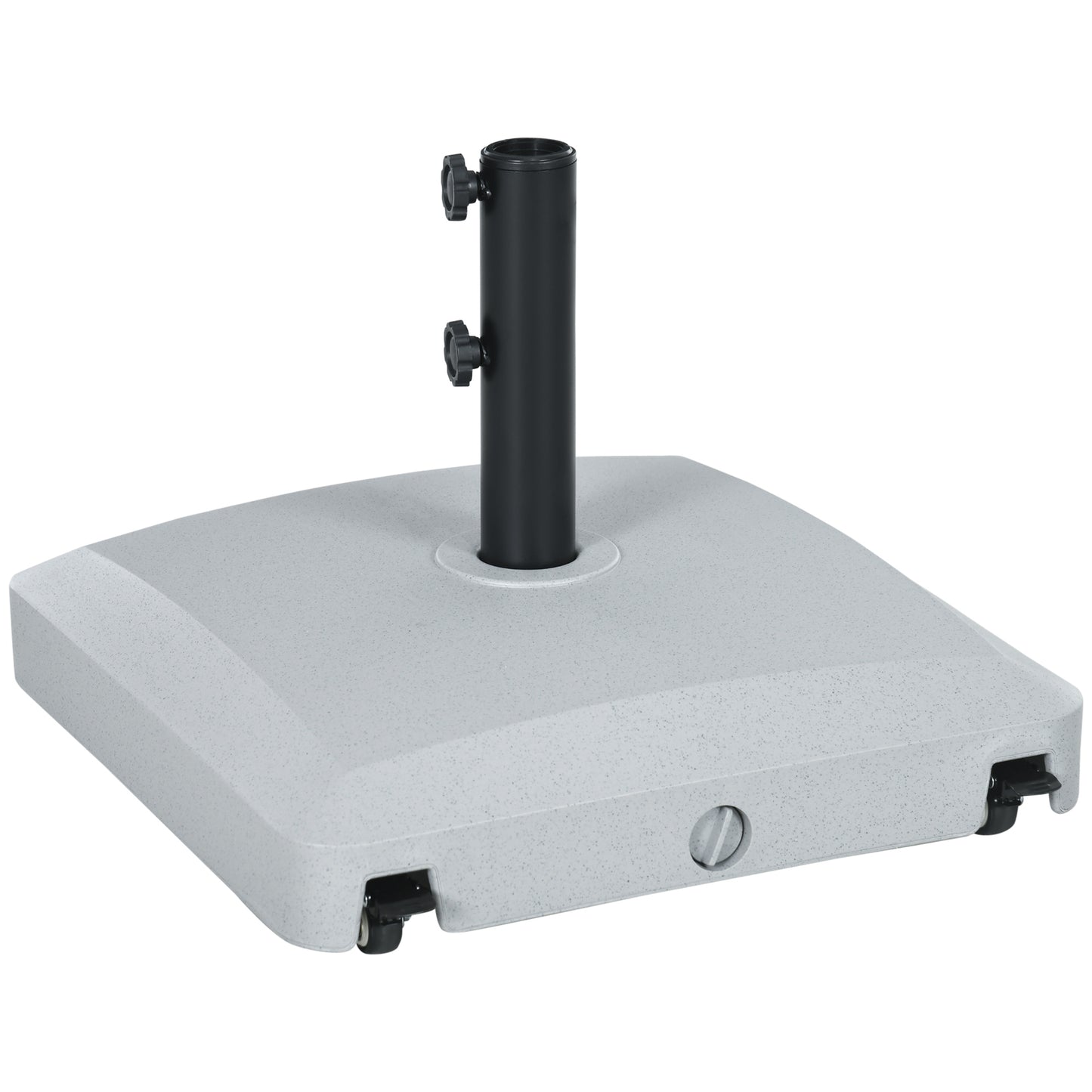 Photo of Outsunny Garden Parasol Base Holder, 24kg Water or 30kg Sand Filled, Outdoor Market Umbrella Stand Weight with Wheels and Brakes, Grey in Grey colour on a white background