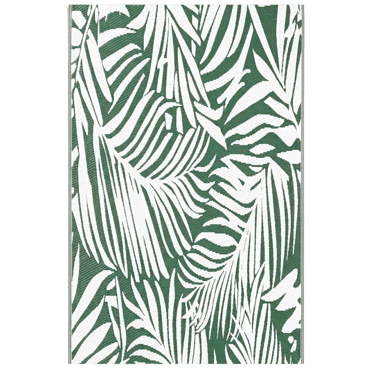 Photo of Outsunny Outdoor Rug Reversible Mat Plastic Straw Rug Portable RV Camping Mat for Garden Deck Picnic Indoor, 152 x 243 cm (5 x 8 ft), Green & White in White colour on a white background