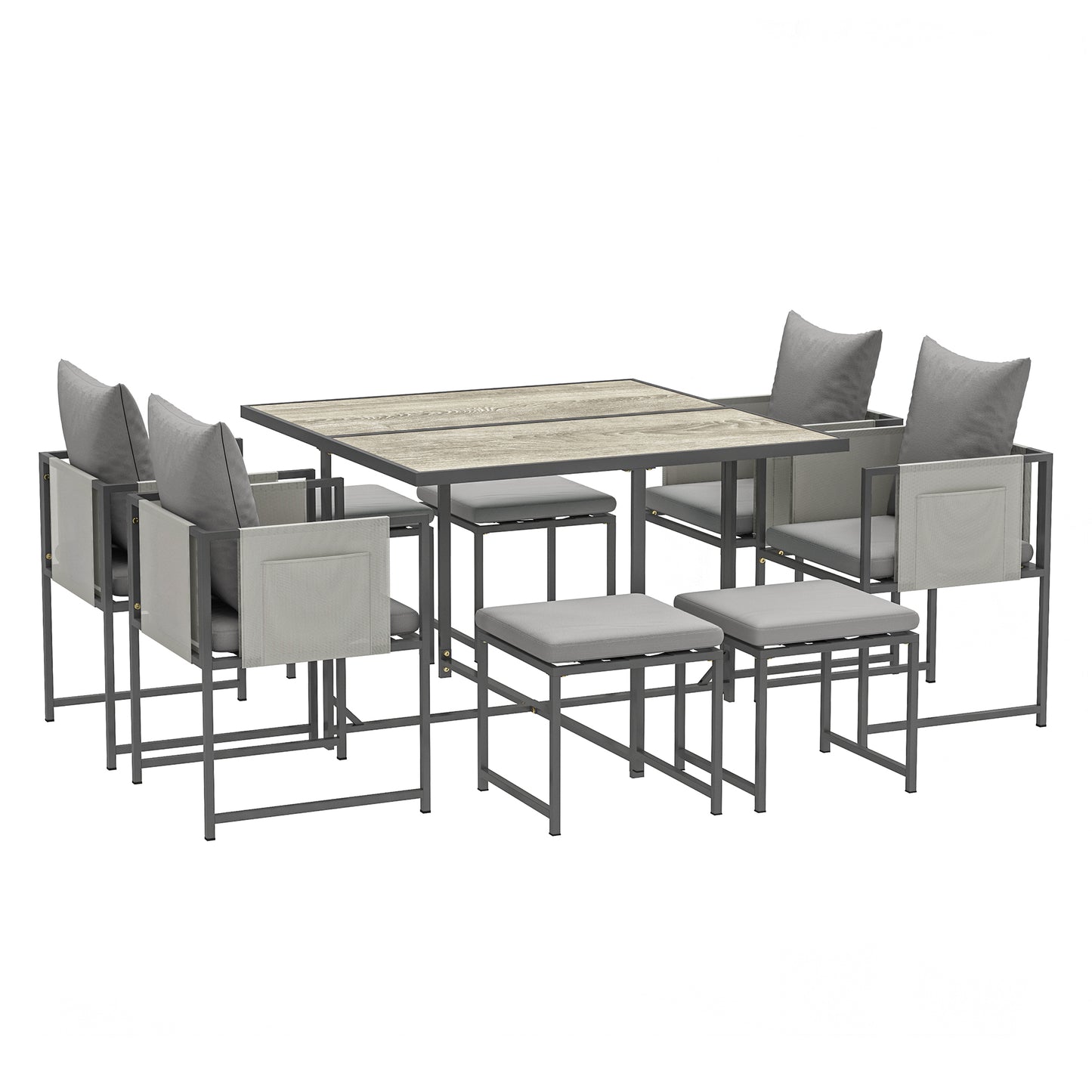 Photo of Outsunny Nine-Piece Steel Frame Garden Dining Set - Grey in Grey colour on a white background