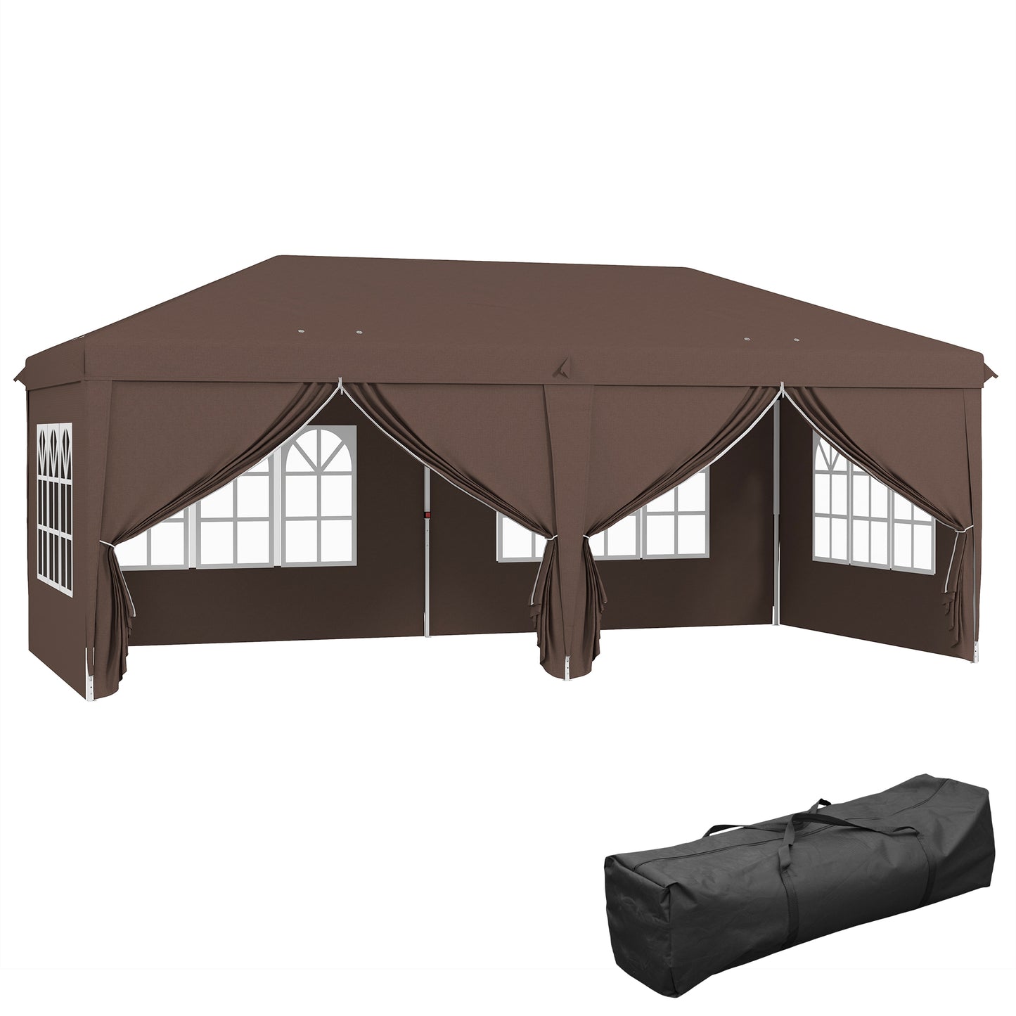 Photo of Outsunny 3 x 6 m Pop Up Gazebo with Sides and Windows, Height Adjustable Wedding Camping Party Tent Canopy Marquee with Storage Bag for Garden, Event, Brown in Brown colour on a white background