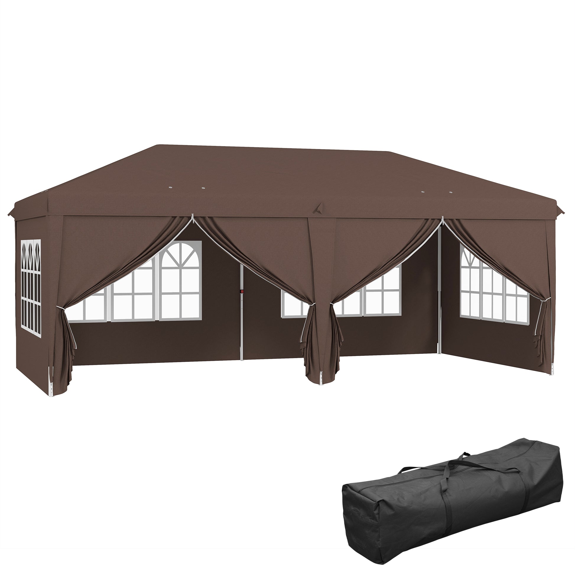 Photo of Outsunny 3 x 6 m Pop Up Gazebo with Sides and Windows, Height Adjustable Wedding Camping Party Tent Canopy Marquee with Storage Bag for Garden, Event, Brown in Brown colour on a white background