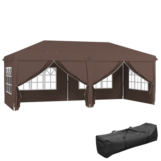 Photo of Outsunny 3 x 6 m Pop Up Gazebo with Sides and Windows, Height Adjustable Wedding Camping Party Tent Canopy Marquee with Storage Bag for Garden, Event, Brown in Brown colour on a white background