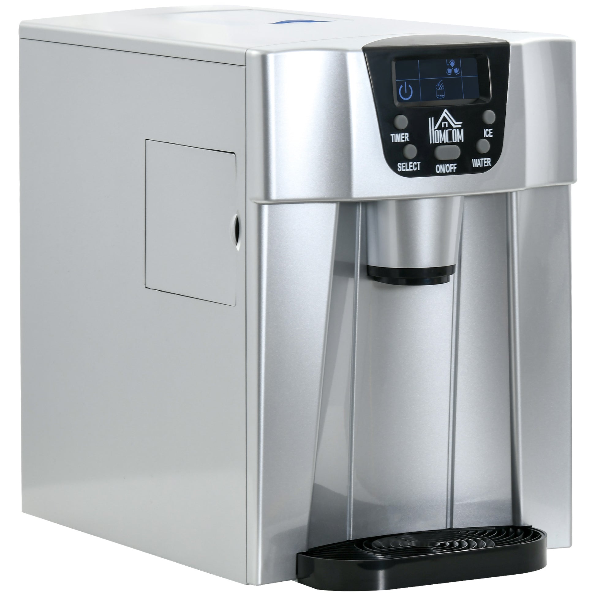Photo of HOMCOM 3L Ice Maker Machine and Water Dispenser, 12kg in 24H, 2 Sizes 9 Ice Cubes Ready in 6-10 Mins Ice Machine, Silver in Silver colour on a white background