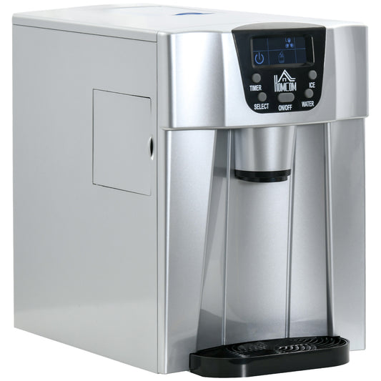 Photo of HOMCOM 3L Ice Maker Machine and Water Dispenser, 12kg in 24H, 2 Sizes 9 Ice Cubes Ready in 6-10 Mins Ice Machine, Silver in Silver colour on a white background