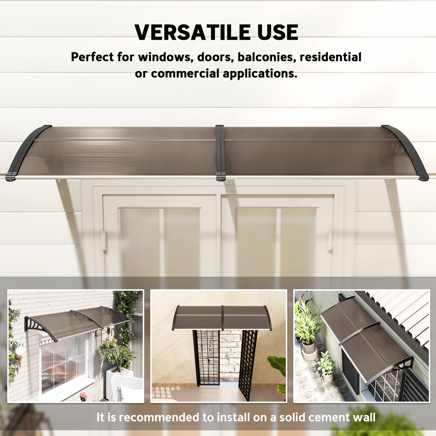 Outsunny Front Door Canopy, Waterproof Outdoor Awning, 75 x 195 cm Rain Shelter for Window, Porch and Front/Back Door, Brown