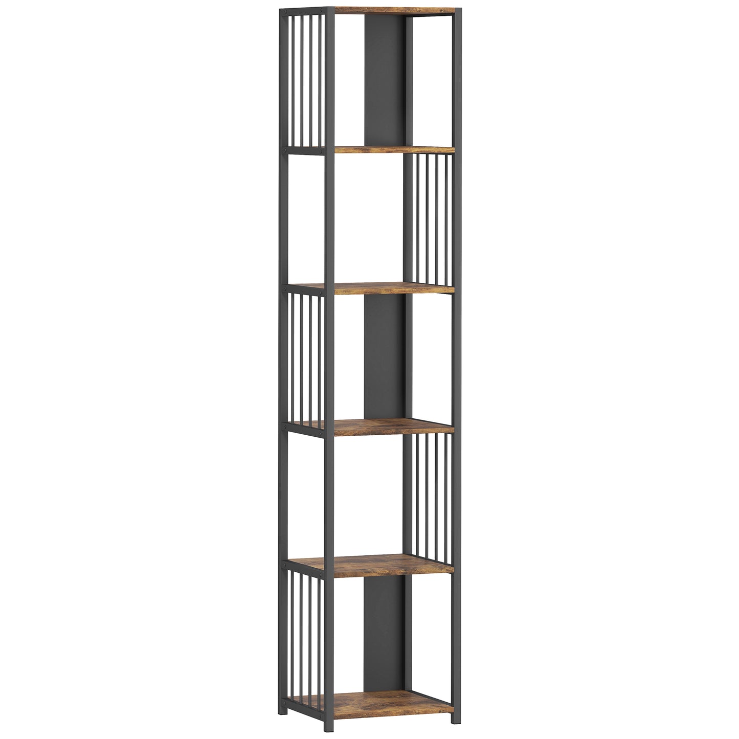 Photo of HOMCOM 5-Tier Bookshelf with Steel Frame - Rustic Brown in Brown colour on a white background