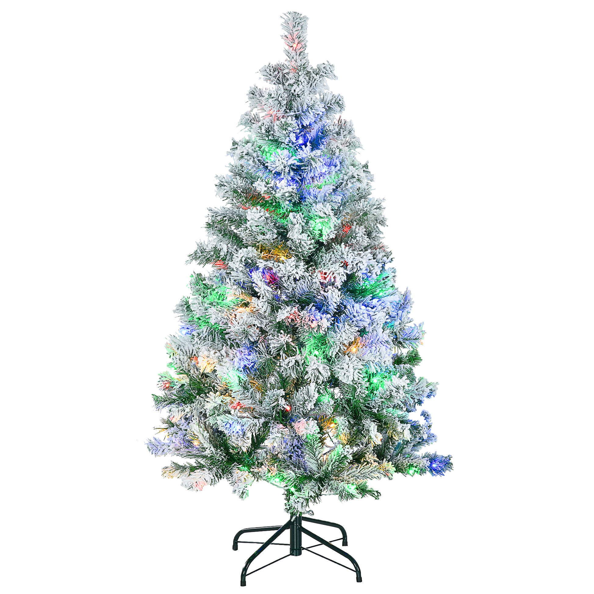 Photo of HOMCOM 4.5' Artificial Snow Christmas Trees with Frosted Branches, Warm White or Colourful LED Lights, Steel Base in Base colour on a white background