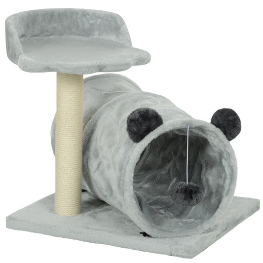 Photo of PawHut 47cm Small Cat Tree w/ Scratching Post, Bed, Cat Tunnel, Toy Ball, Grey in Grey colour on a white background