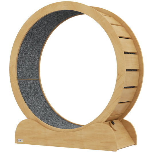 Photo of PawHut 39.4" Wooden Cat Running Wheel with Brake, Natural in Natural colour on a white background