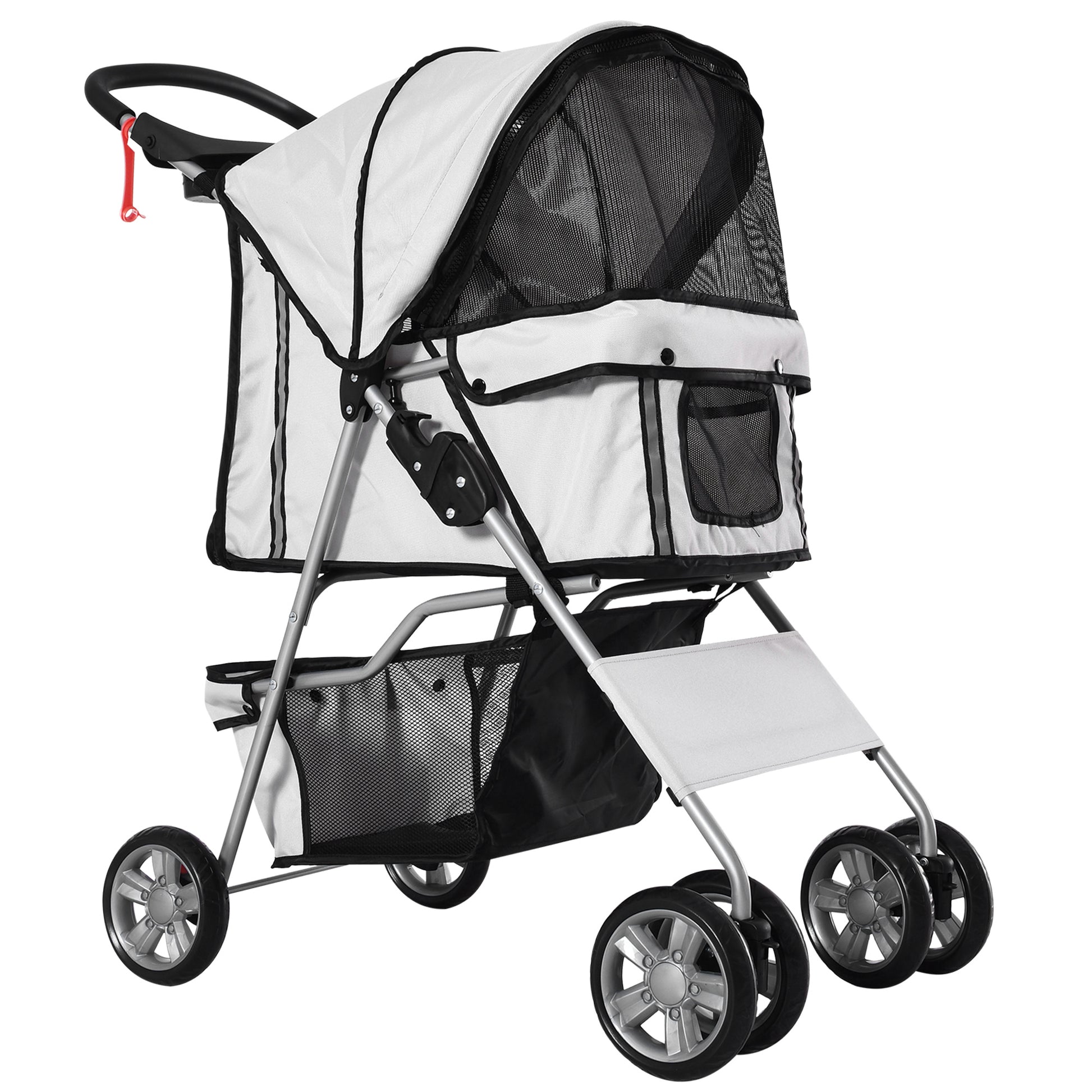Photo of PawHut Pet Stroller for Small Miniature Dogs Cats Foldable Travel Carriage with Wheels Zipper Entry Cup Holder Storage Basket Grey in Grey colour on a white background