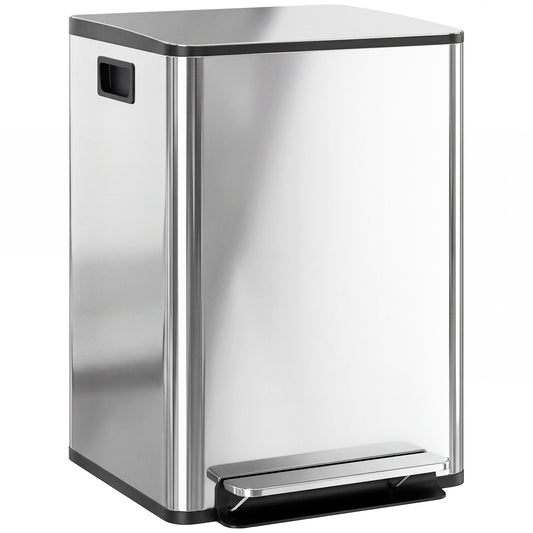 Photo of HOMCOM 40L Dual Compartment Stainless Steel Bin, with Deodoriser Holders - Silver Tone in Tone colour on a white background