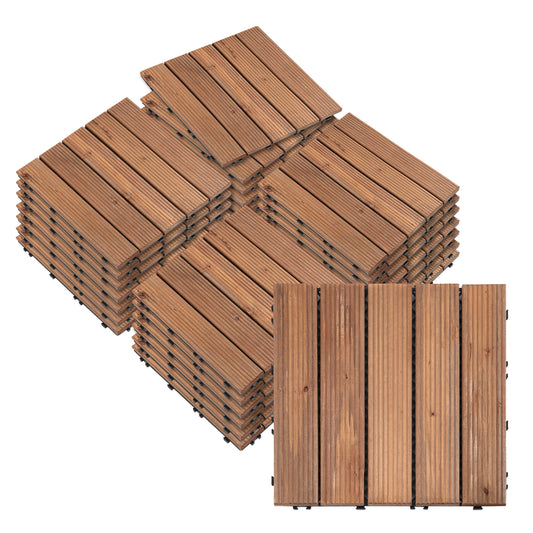 Photo of Outsunny 27 Pcs Solid Wood Interlocking Decking Tiles For Patio, Balcony, Roof Terrace, Hot Tub, Brown, (30 x 30 cm Per Piece) in Piece) colour on a white background