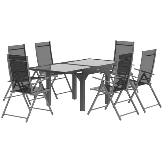 Photo of Outsunny 7 Piece Outdoor Dining Set with Extendable Table and 6 Folding Chairs for Patio, Balcony, Deck, Grey in Grey colour on a white background