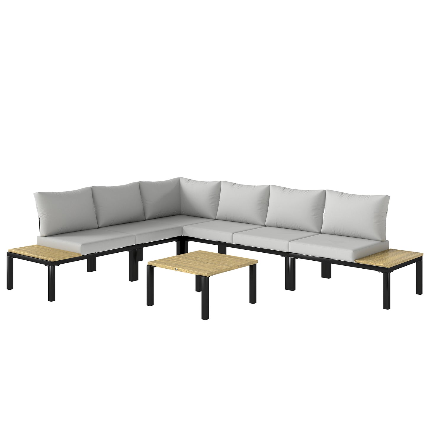 Photo of Outsunny Garden Furniture Set, 6 Piece Corner Sofa Set with Loveseat, Coffee Table, Sofa with Integrated Side Table in Table colour on a white background