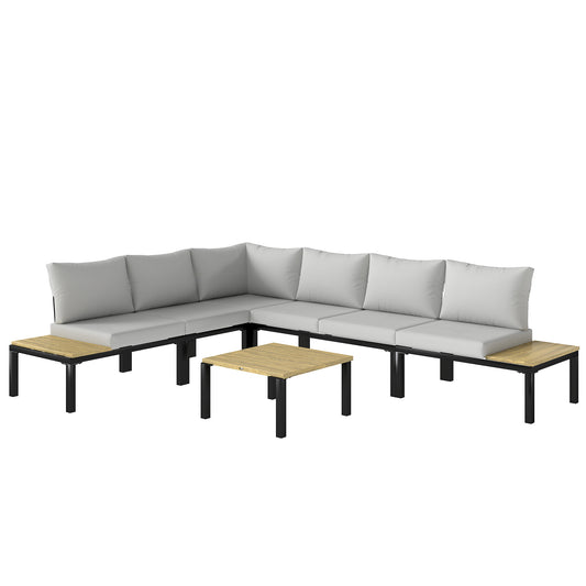 Photo of Outsunny Garden Furniture Set, 6 Piece Corner Sofa Set with Loveseat, Coffee Table, Sofa with Integrated Side Table in Table colour on a white background