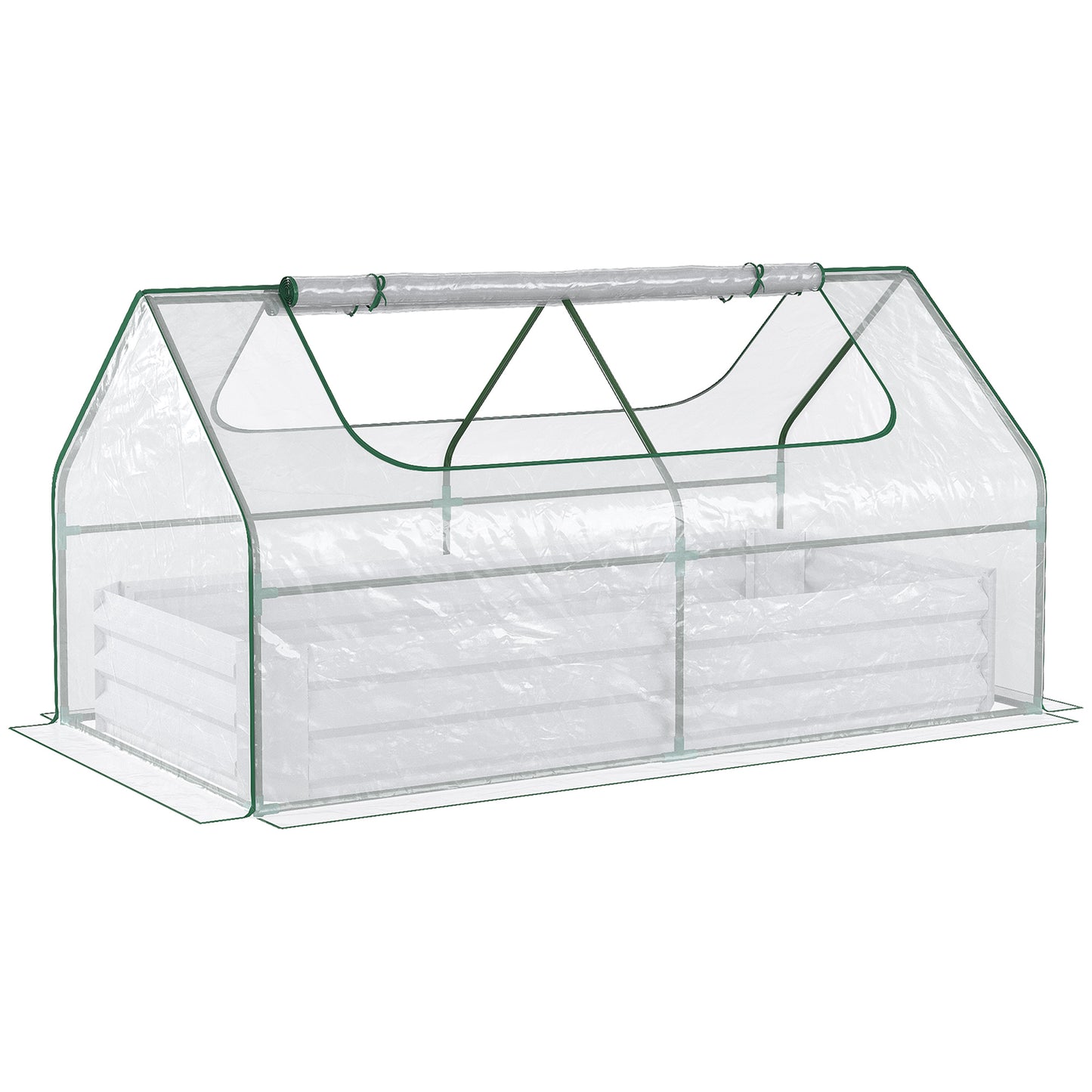 Photo of Outsunny Raised Garden Bed with Greenhouse, Steel Planter Box with Plastic Cover, Roll Up Window, Dual Use for Flowers, Vegetables, Fruits and Herbs, 185L x 95W x 92H cm, Clear in Clear colour on a white background