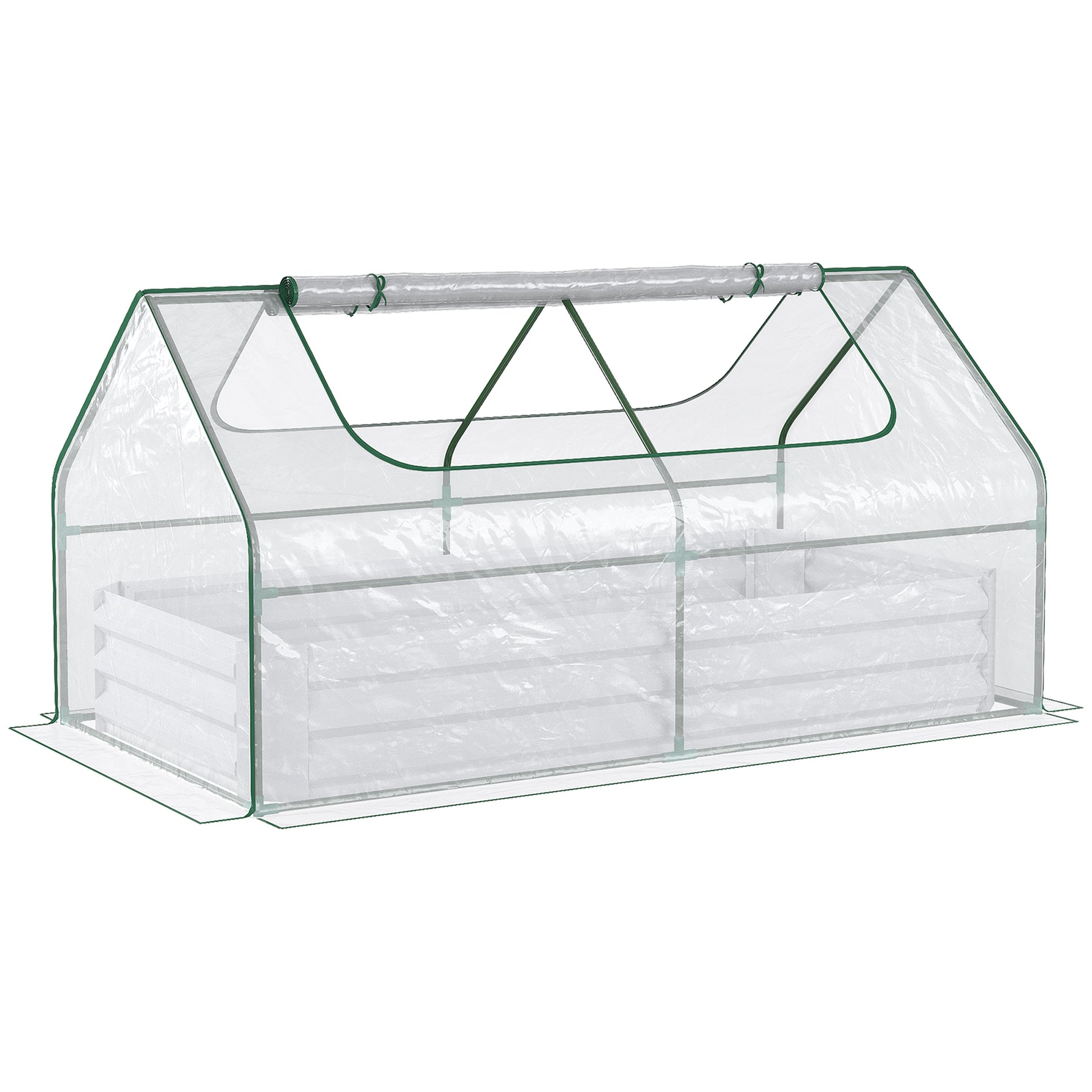 Photo of Outsunny Raised Garden Bed with Greenhouse, Steel Planter Box with Plastic Cover, Roll Up Window, Dual Use for Flowers, Vegetables, Fruits and Herbs, 185L x 95W x 92H cm, Clear in Clear colour on a white background