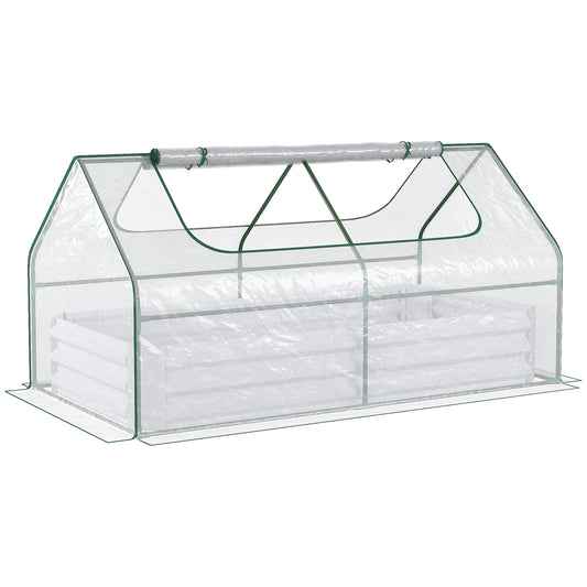 Photo of Outsunny Raised Garden Bed with Greenhouse, Steel Planter Box with Plastic Cover, Roll Up Window, Dual Use for Flowers, Vegetables, Fruits and Herbs, 185L x 95W x 92H cm, Clear in Clear colour on a white background