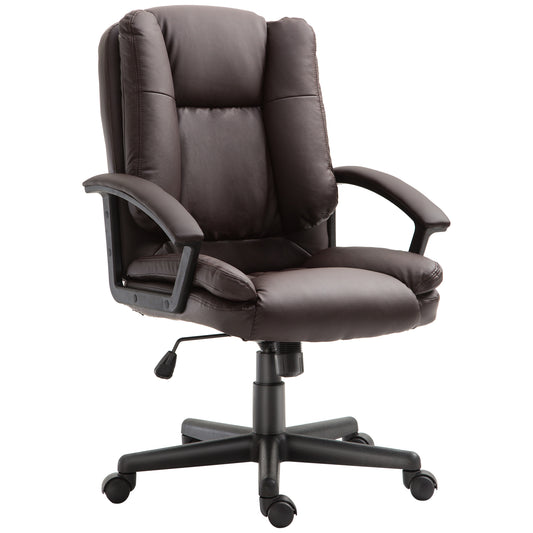 Photo of HOMCOM Office Chair, Computer Desk Chair, PU Leather Mid Back Executive Chair with Adjustable Height and Swivel Rolling Wheels for Home Study, Brown in Brown colour on a white background