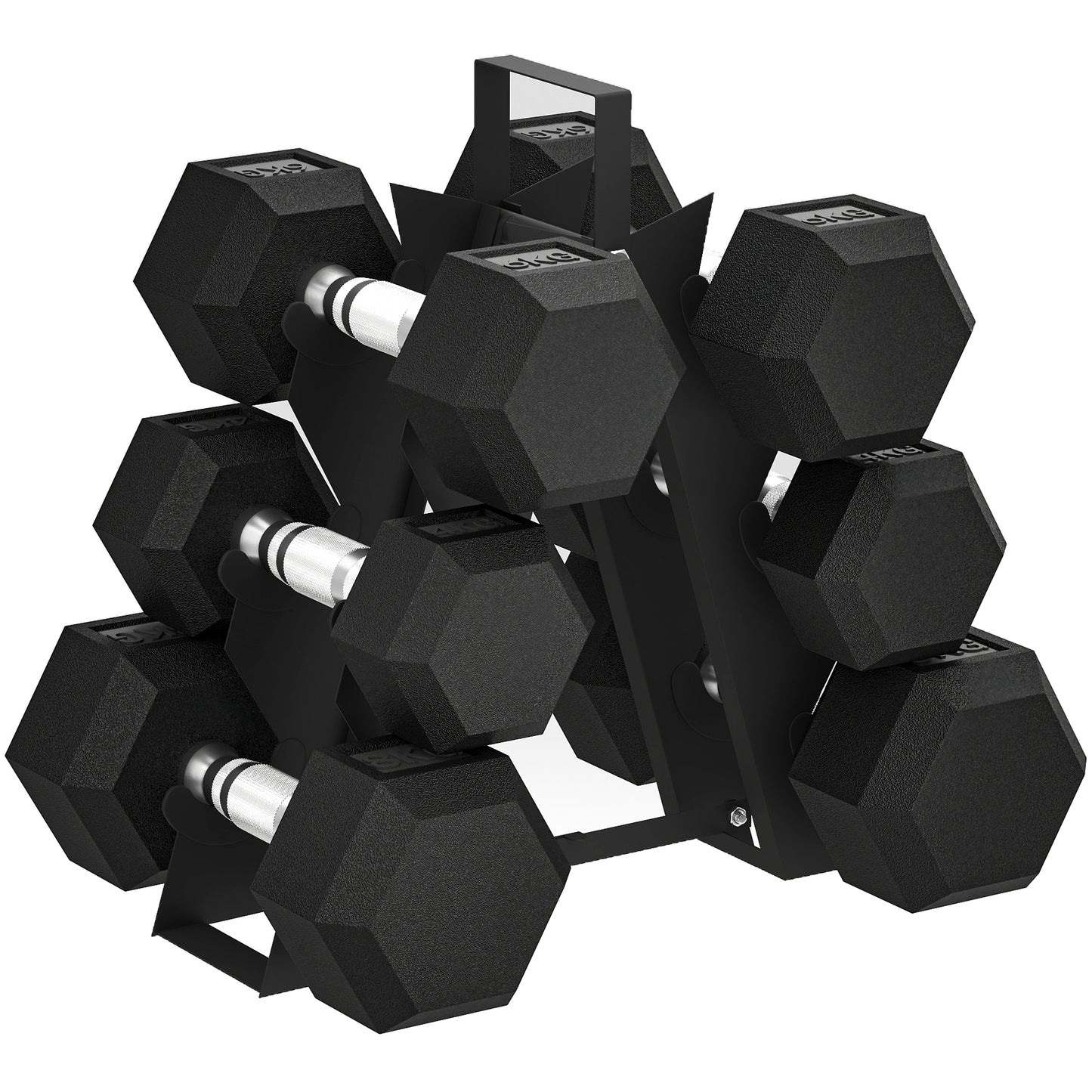 Photo of SPORTNOW Hex Dumbbell Set with Weights Storage Rack, Rubber Coated Dumbbells, Non-Slip Chrome Handles, Space-Saving for Home Gym Weight Lifting Strength Training, 2 x 4kg, 2 x 6kg, 2 x 8kg in 8kg colour on a white background