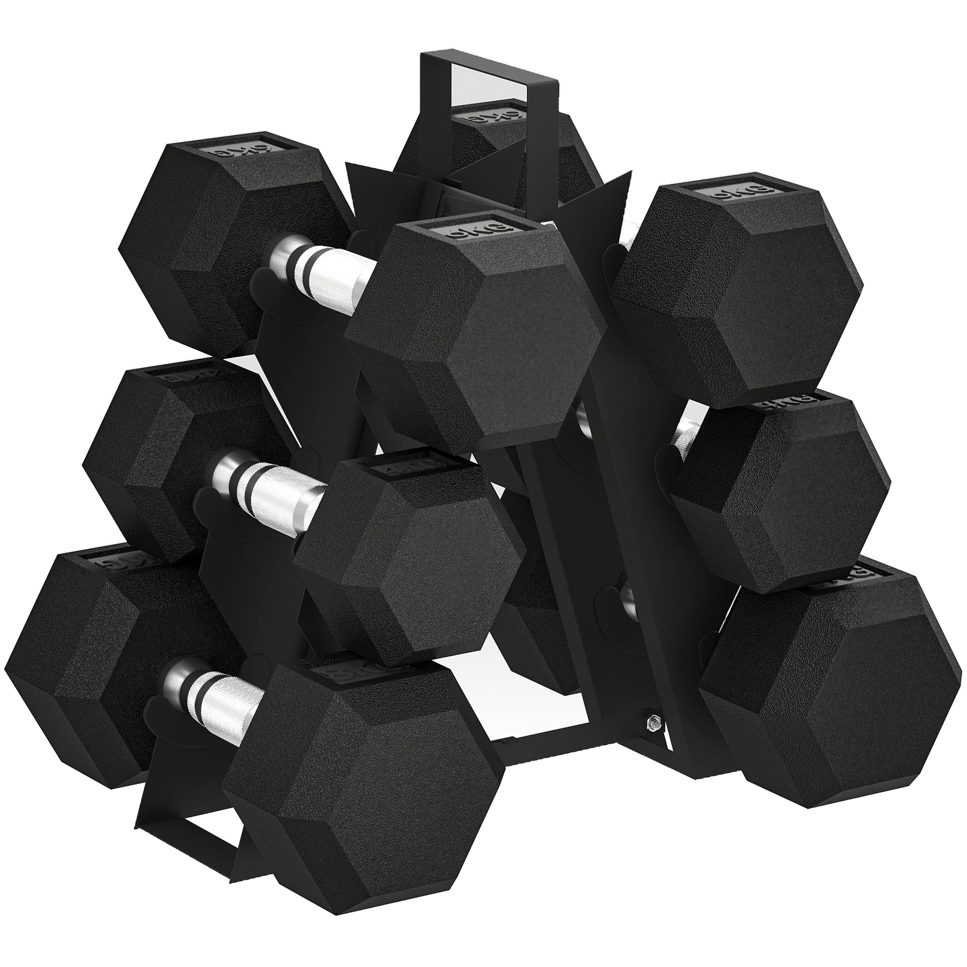 Photo of SPORTNOW Hex Dumbbell Set with Weights Storage Rack, Rubber Coated Dumbbells, Non-Slip Chrome Handles, Space-Saving for Home Gym Weight Lifting Strength Training, 2 x 4kg, 2 x 6kg, 2 x 8kg in 8kg colour on a white background