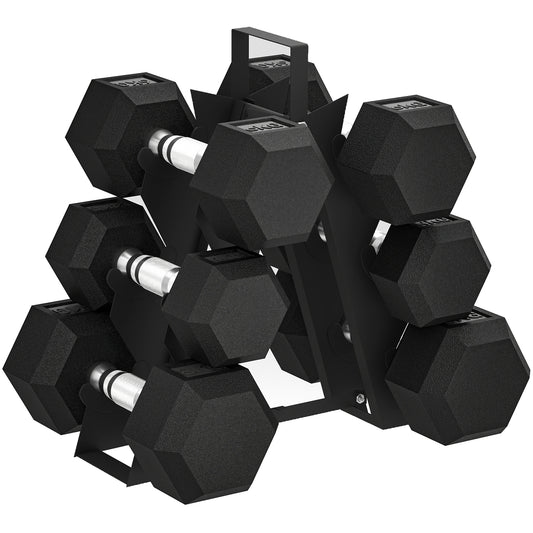 Photo of SPORTNOW Hex Dumbbell Set with Weights Storage Rack, Rubber Coated Dumbbells, Non-Slip Chrome Handles, Space-Saving for Home Gym Weight Lifting Strength Training, 2 x 4kg, 2 x 6kg, 2 x 8kg in 8kg colour on a white background