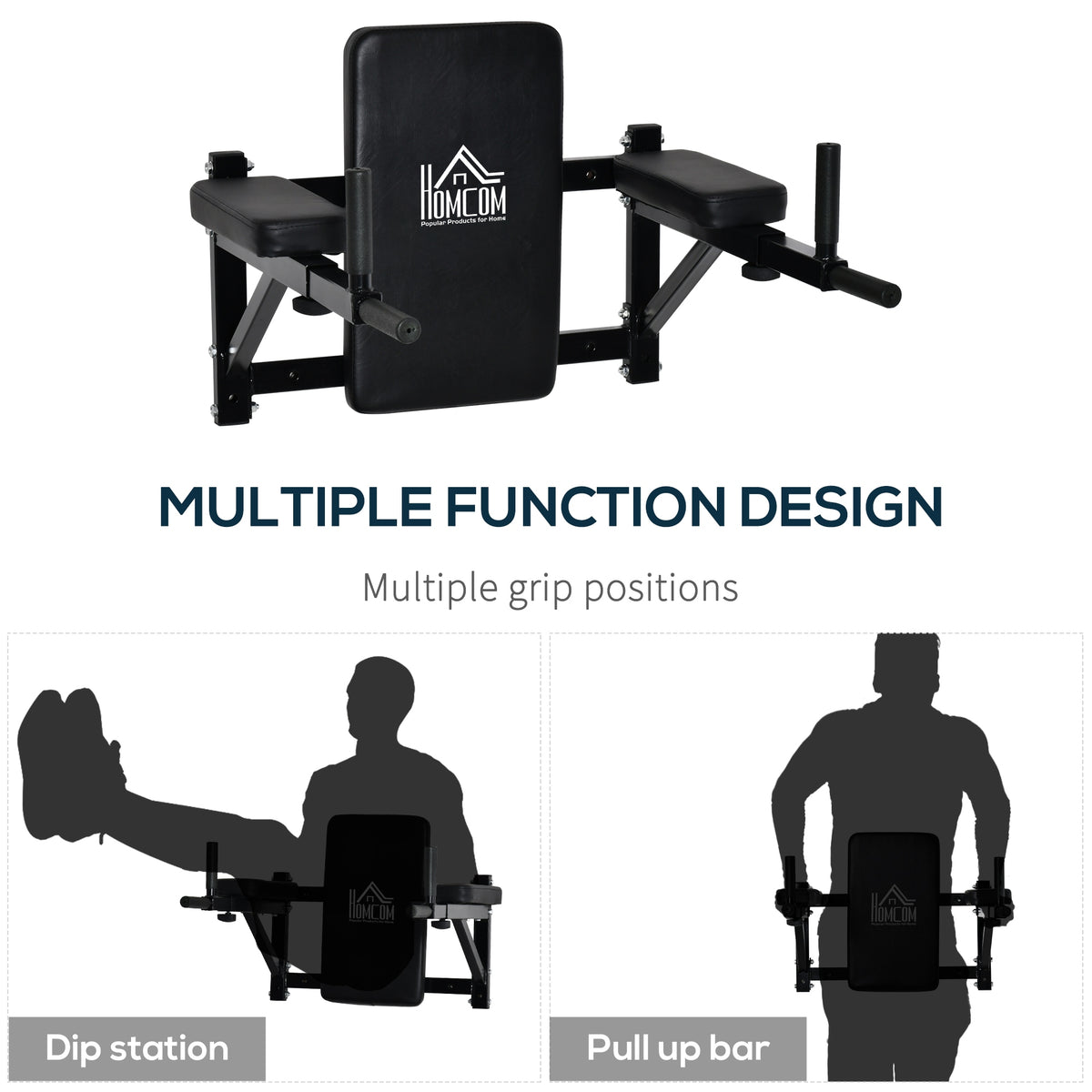 HOMCOM wall-mounted dip and pull-up station with padded backrest and arm supports