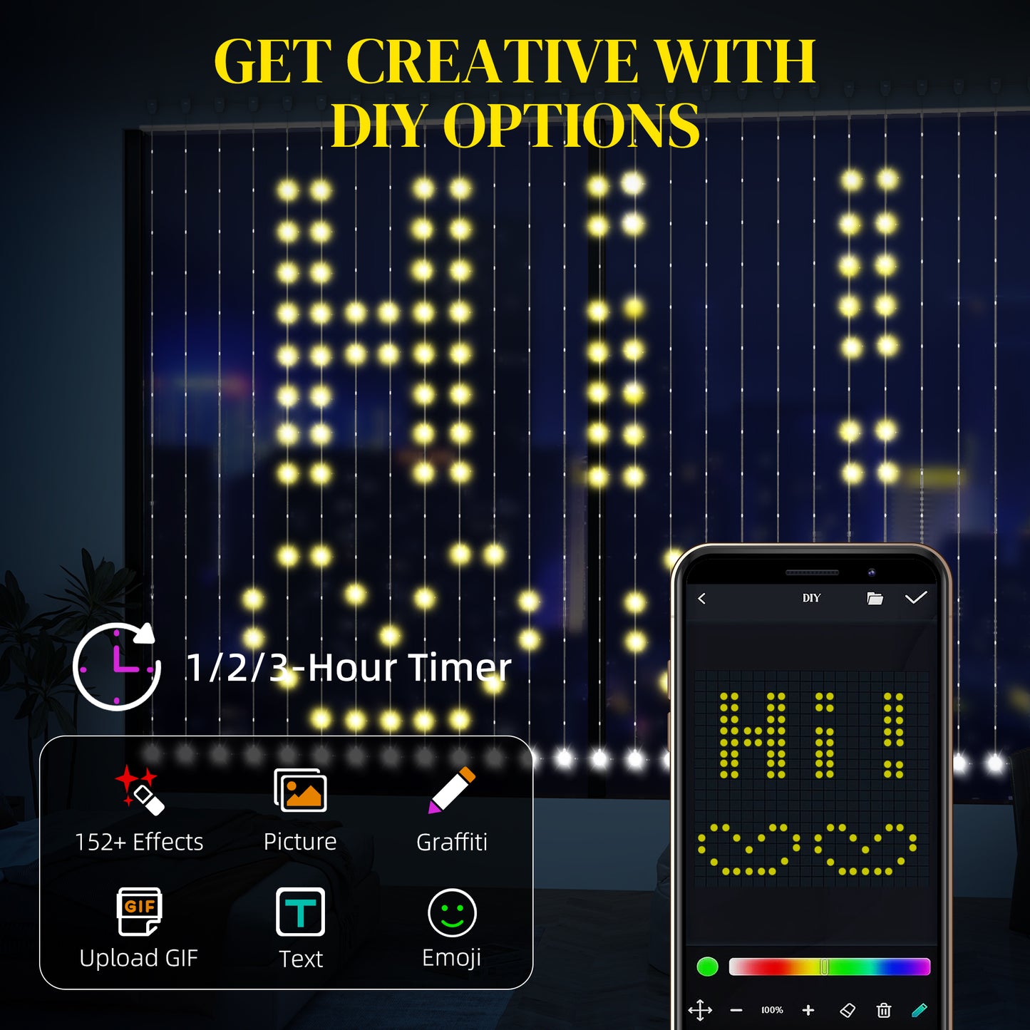 HOMCOM LED Curtain Lights, Smart Curtain Fairy Plug In, Colour Changing Wall Lights with Remote, App, Dynamic DIY Hanging Window String Lights for Bedroom Living Room, 3x3(m), 400 RGBIC LED