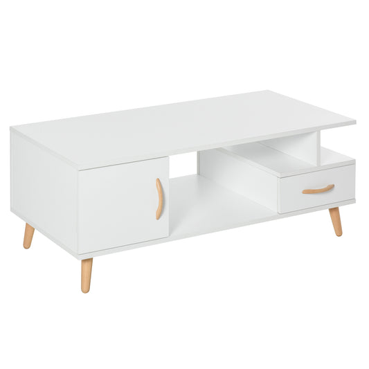 Photo of HOMCOM Modern Minimalism Coffee Table with Storage, Sofa Side Table with Shelf & Drawer for Living Room Reception Room, White in White colour on a white background