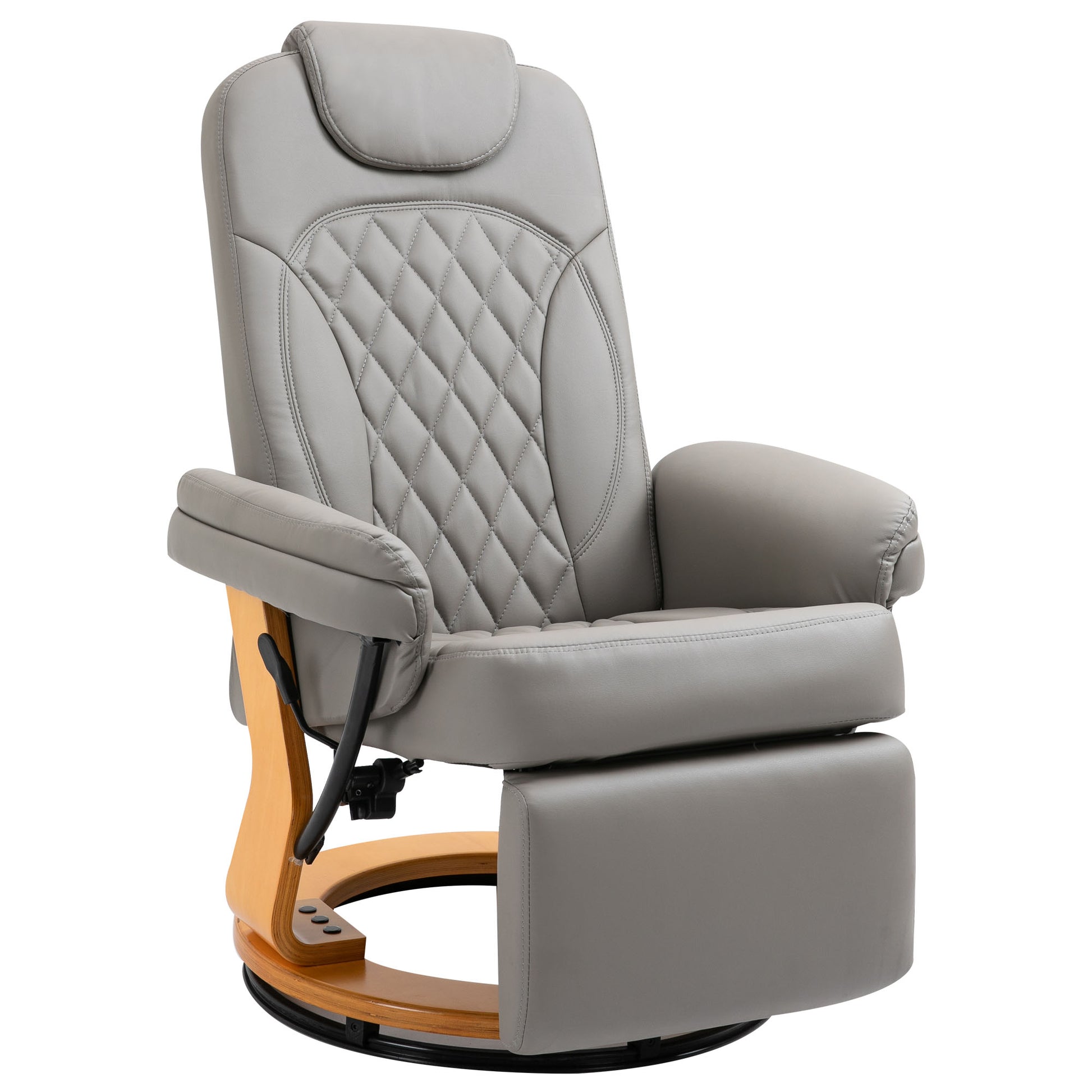 Photo of HOMCOM PU Recliner Chair with Footrest, Headrest, Round Wooden Base, Lounge Reading Armchair for Living Room, Bedroom and Office, Grey in Grey colour on a white background