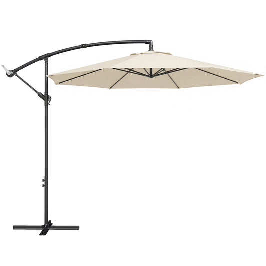 Photo of Outsunny 3 m Overhanging Cantilever Parasol, with Cross Base - Cream White in White colour on a white background