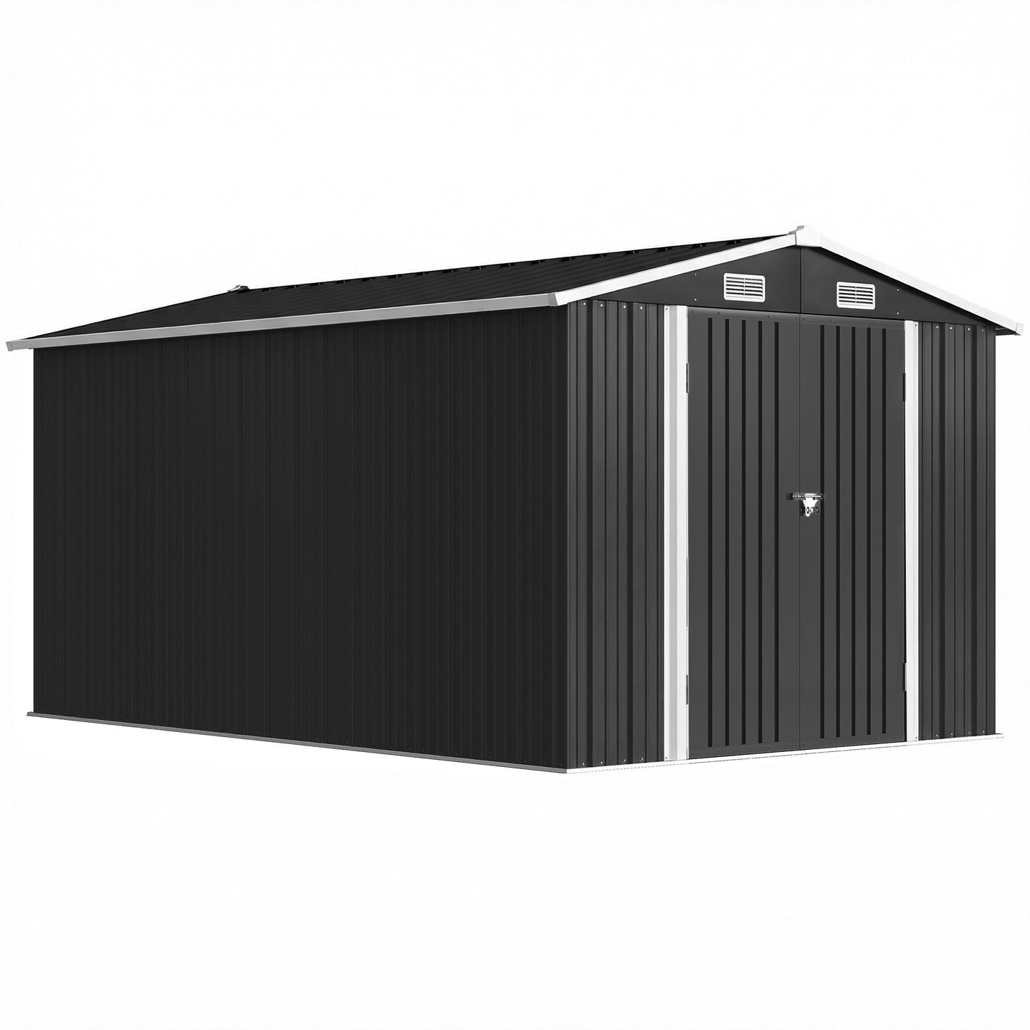 Photo of Outsunny 12 x 8 ft Garden Shed, Outdoor Storage Shed with 4 Vents and Lockable Double Doors, Dark Grey in Grey colour on a white background