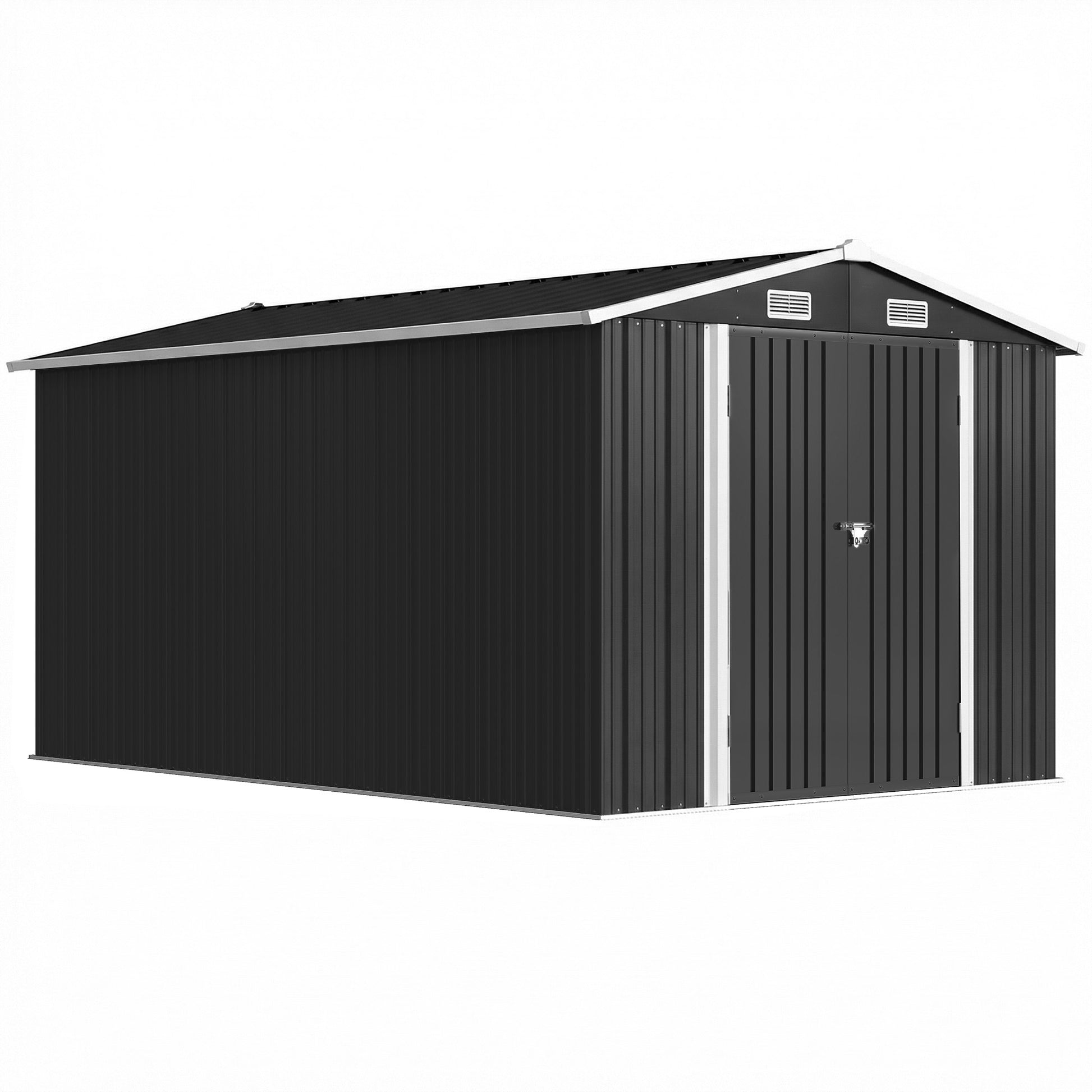 Photo of Outsunny 12 x 8 ft Garden Shed, Outdoor Storage Shed with 4 Vents and Lockable Double Doors, Dark Grey in Grey colour on a white background