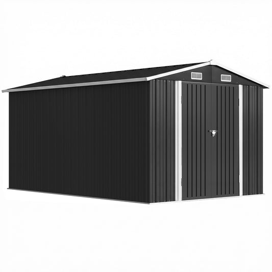 Photo of Outsunny 12 x 8 ft Garden Shed, Outdoor Storage Shed with 4 Vents and Lockable Double Doors, Dark Grey in Grey colour on a white background
