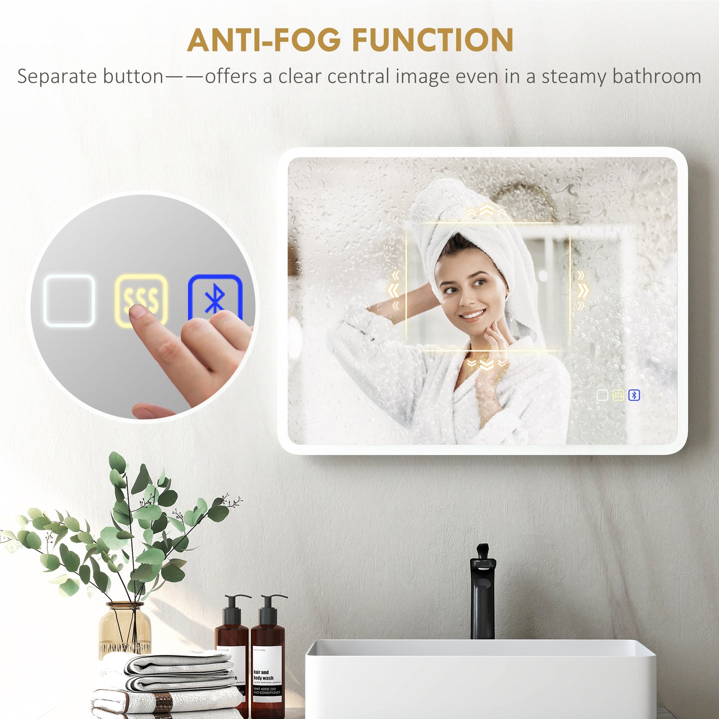 HOMCOM 80 x 60cm LED Bathroom Mirror, with Bluetooth - Silver Tone