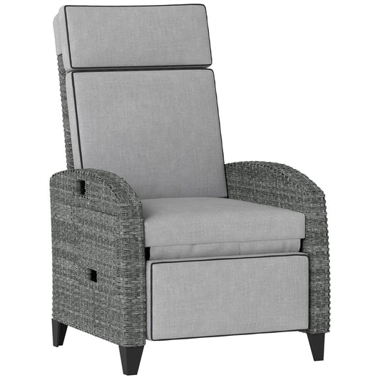 Photo of Outsunny Outdoor Recliner Chair with Adjustable Backrest and Footrest, Cushion, Side Tray, Light Grey/Grey in Grey/Grey colour on a white background