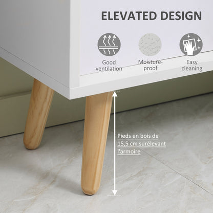 HOMCOM cabinet detail showing tapered wood legs and raised base