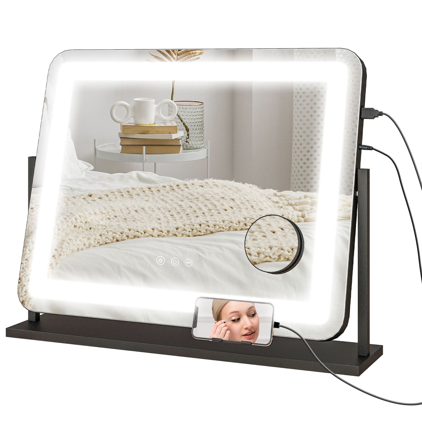 Photo of HOMCOM LED Light Tabletop Makeup Mirror, with Adjustable Settings in Settings colour on a white background