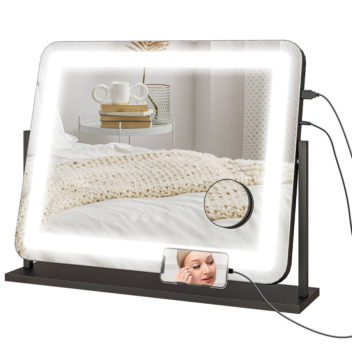 Photo of HOMCOM LED Light Tabletop Makeup Mirror, with Adjustable Settings in Settings colour on a white background