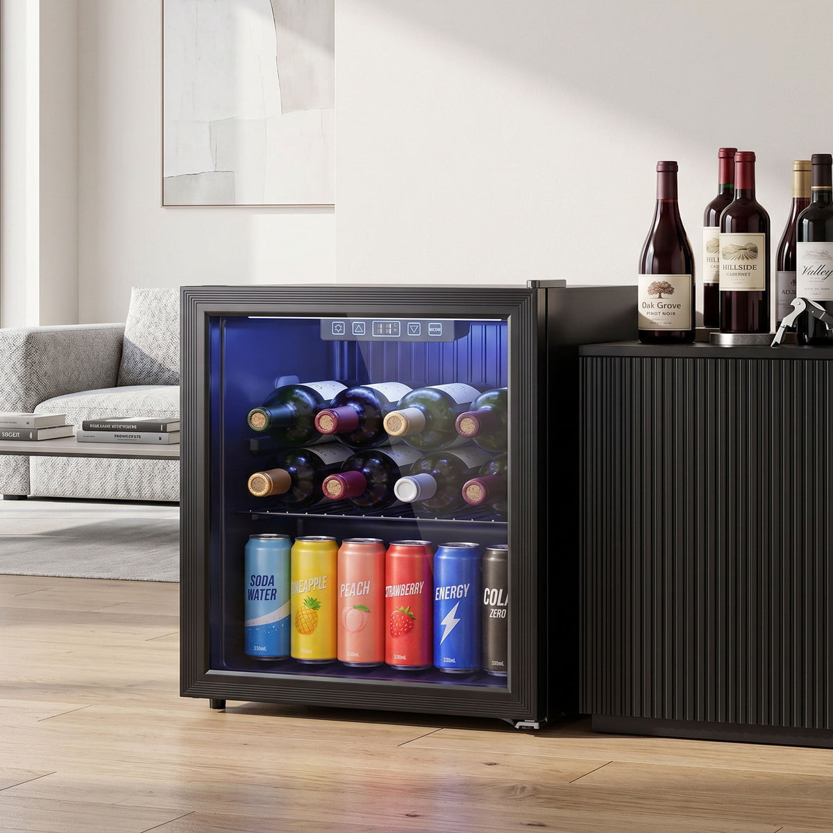 HOMCOM 50L Drinks Fridge, 48 Can Under Counter Freestanding Beer Fridge with LED Light